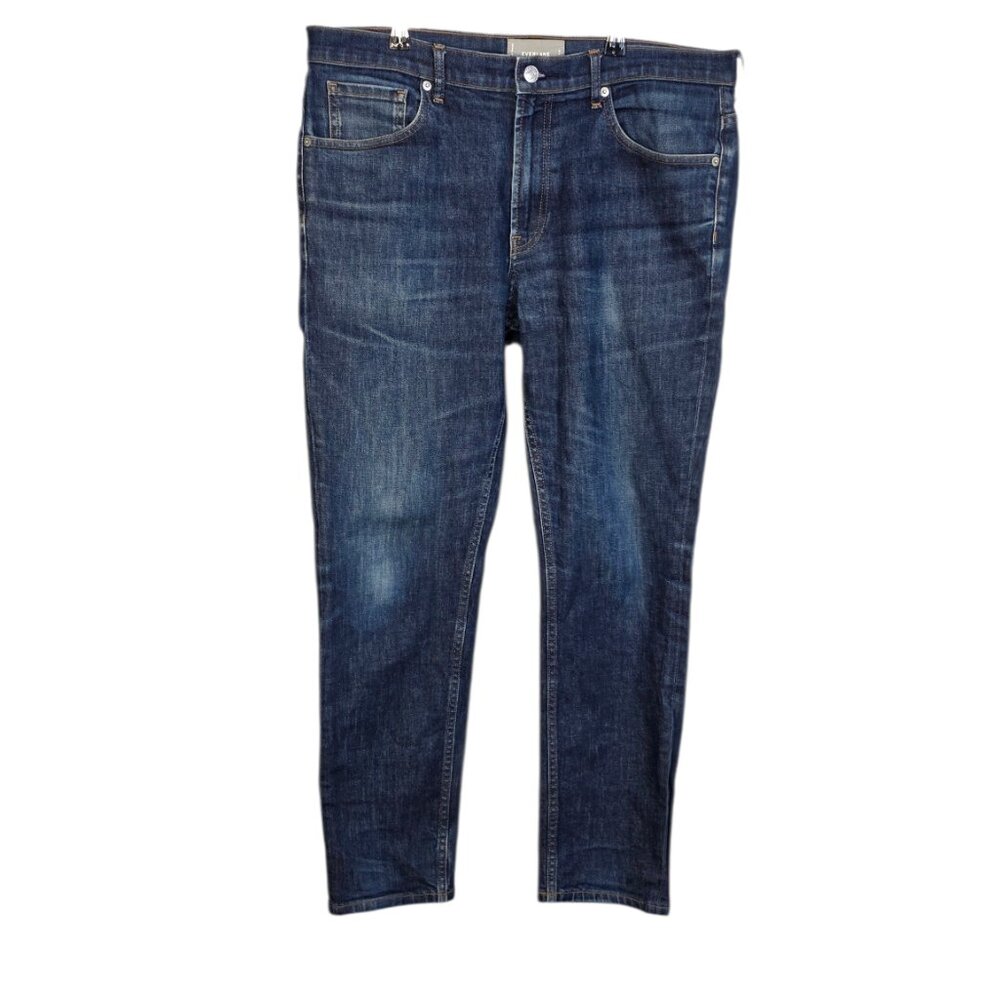 Everlane Men's Slim Fit Jeans, Blue Denim, Zip Fly, Cotton, Size 35 x 30